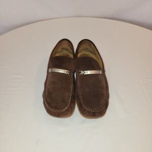 Stephane Kelian Brown Suede Loafers with Silver Detail